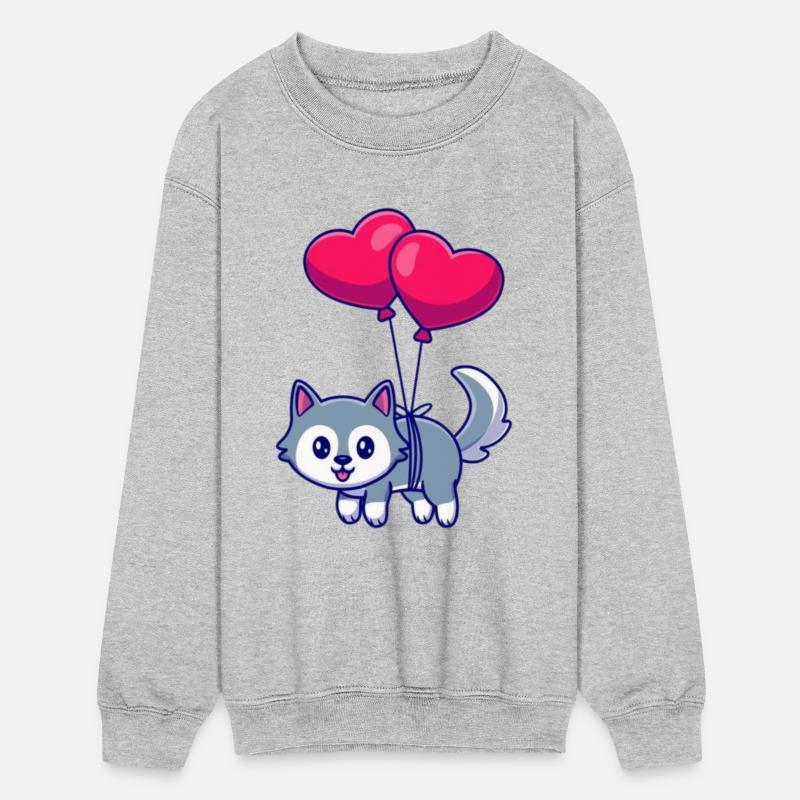 Playful Cat with Heart Balloons Design