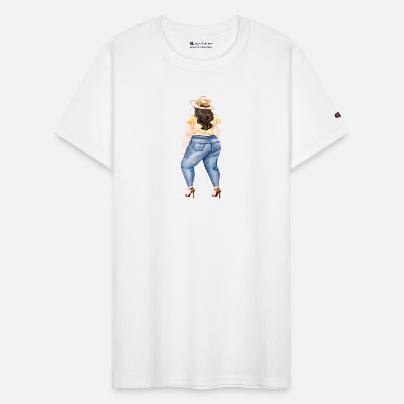 Proud Full Figured Woman Wearing Denim Blue Jeans