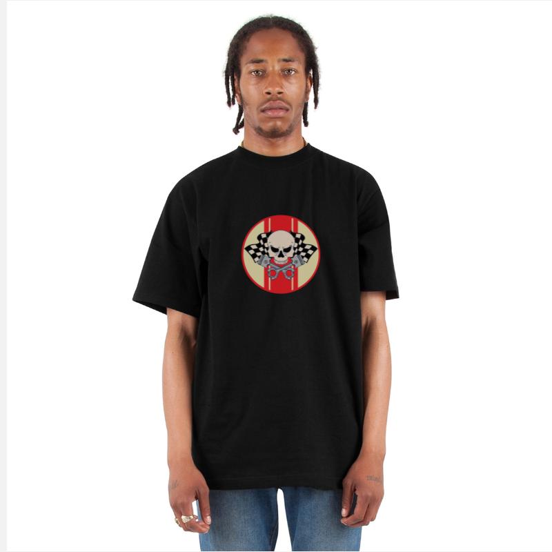 Red racing stripe pirate skull and pistons