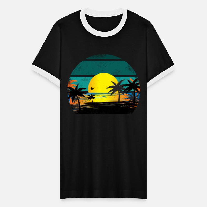 Retro Colors Green Sunset Palm Trees