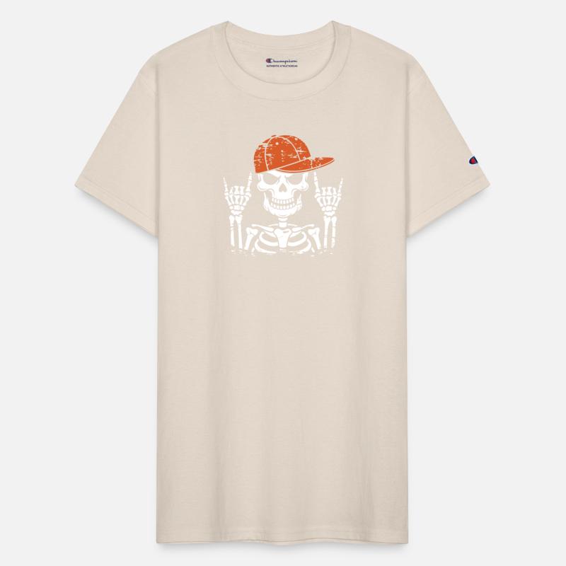 Rock Music Skeleton Orange Cap and Hand Gesture