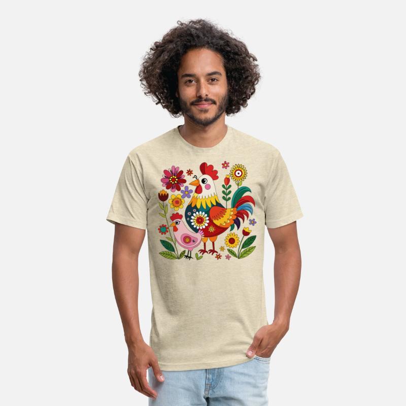 Rooster and hen in the poultry yard