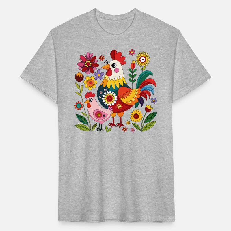 Rooster and hen in the poultry yard