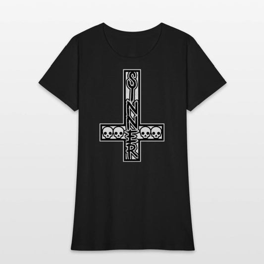 Sinner On Inverted Cross Black & White
