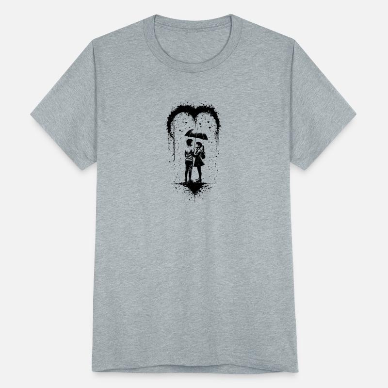 Street art couple with umbrella heart love rain