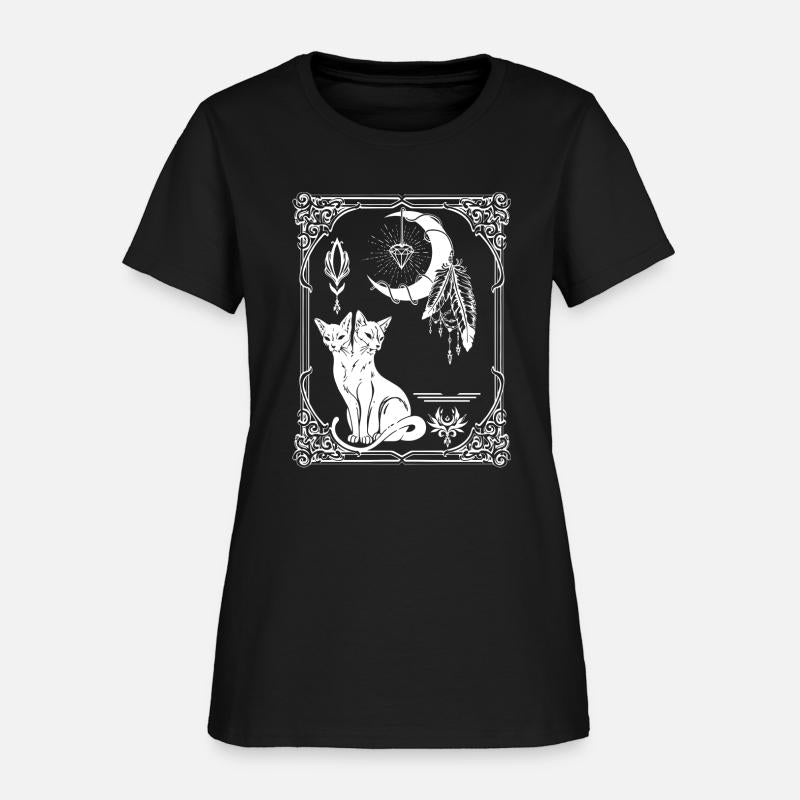 Tarot Card Crescent Moon And Cat Graphic T Shirt