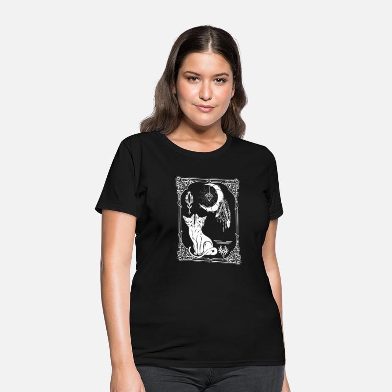 Tarot Card Crescent Moon And Cat Graphic T Shirt
