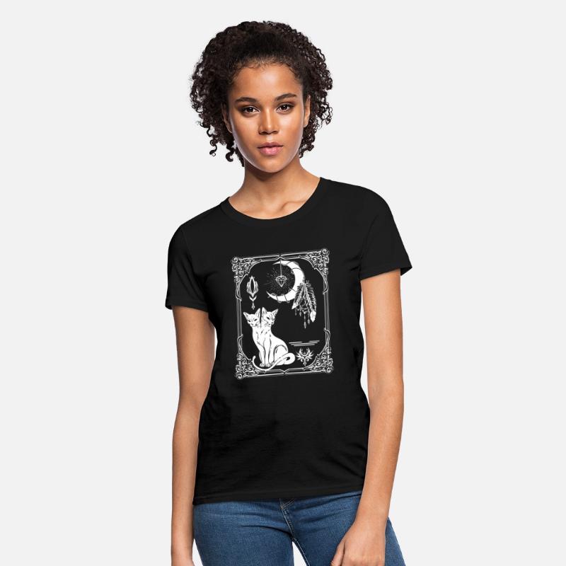 Tarot Card Crescent Moon And Cat Graphic T Shirt