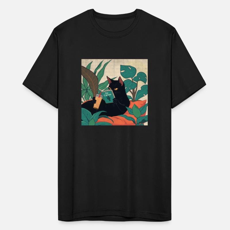 The black cat chilling relax reading the cactus bo