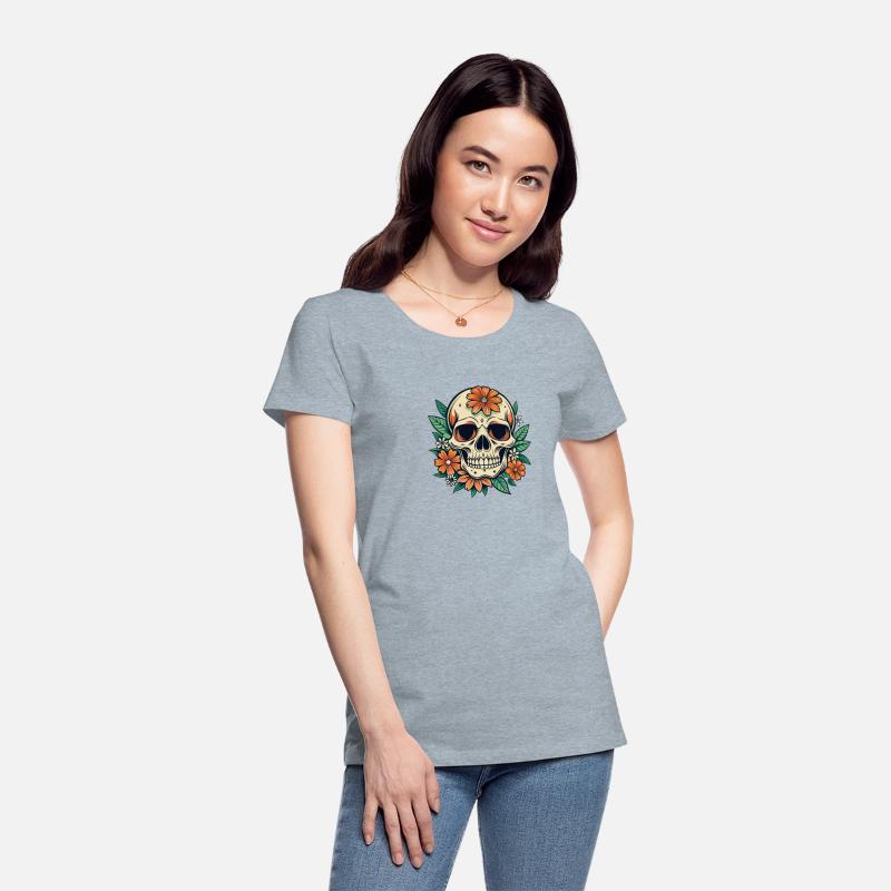 Vintage Retro Halloween Sugar Skull with floral