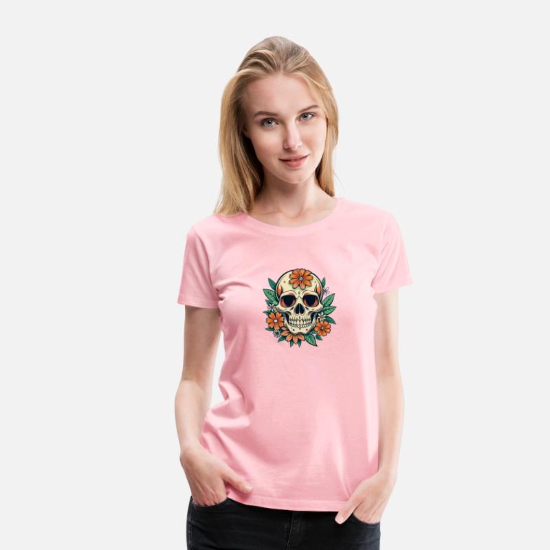 Vintage Retro Halloween Sugar Skull with floral