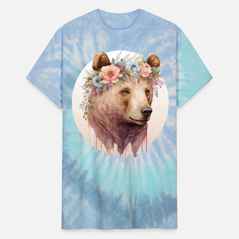 Watercolor Brown Bear Grizzly Flower Crown Wild An