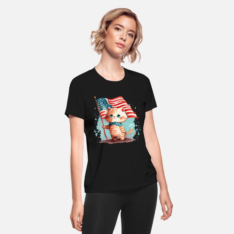 Watercolor cute cat american flag