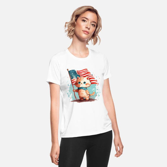 Watercolor cute cat american flag