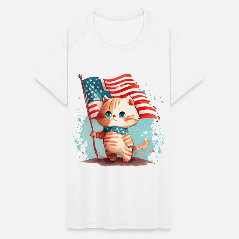 Watercolor cute cat american flag
