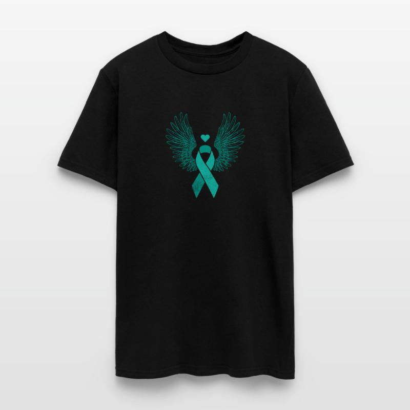 Winged teal ribbon cervical cancer awareness