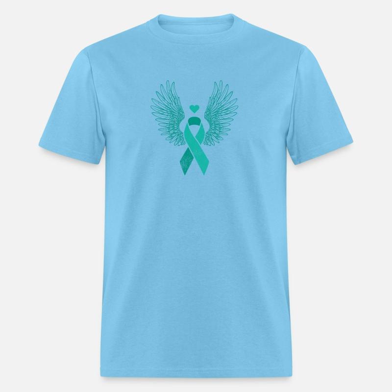 Winged teal ribbon cervical cancer awareness