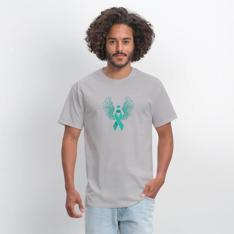 Winged teal ribbon cervical cancer awareness